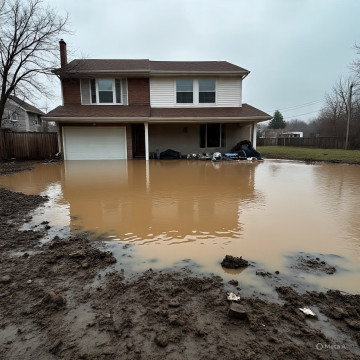 Ilustrasi rumah terkena banjir. (Meta AI)